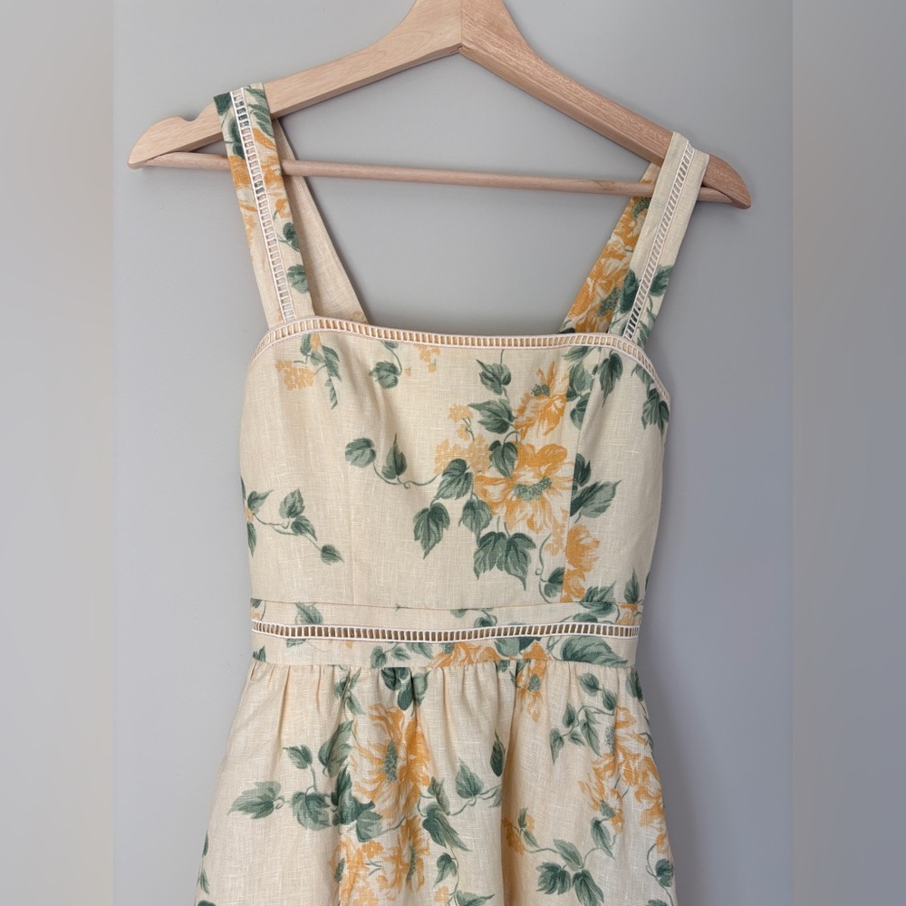 NEW Reformation Everett Linen Midi Dress Radiance Yellow Floral | US 4 UK 8 - Picture 9 of 16